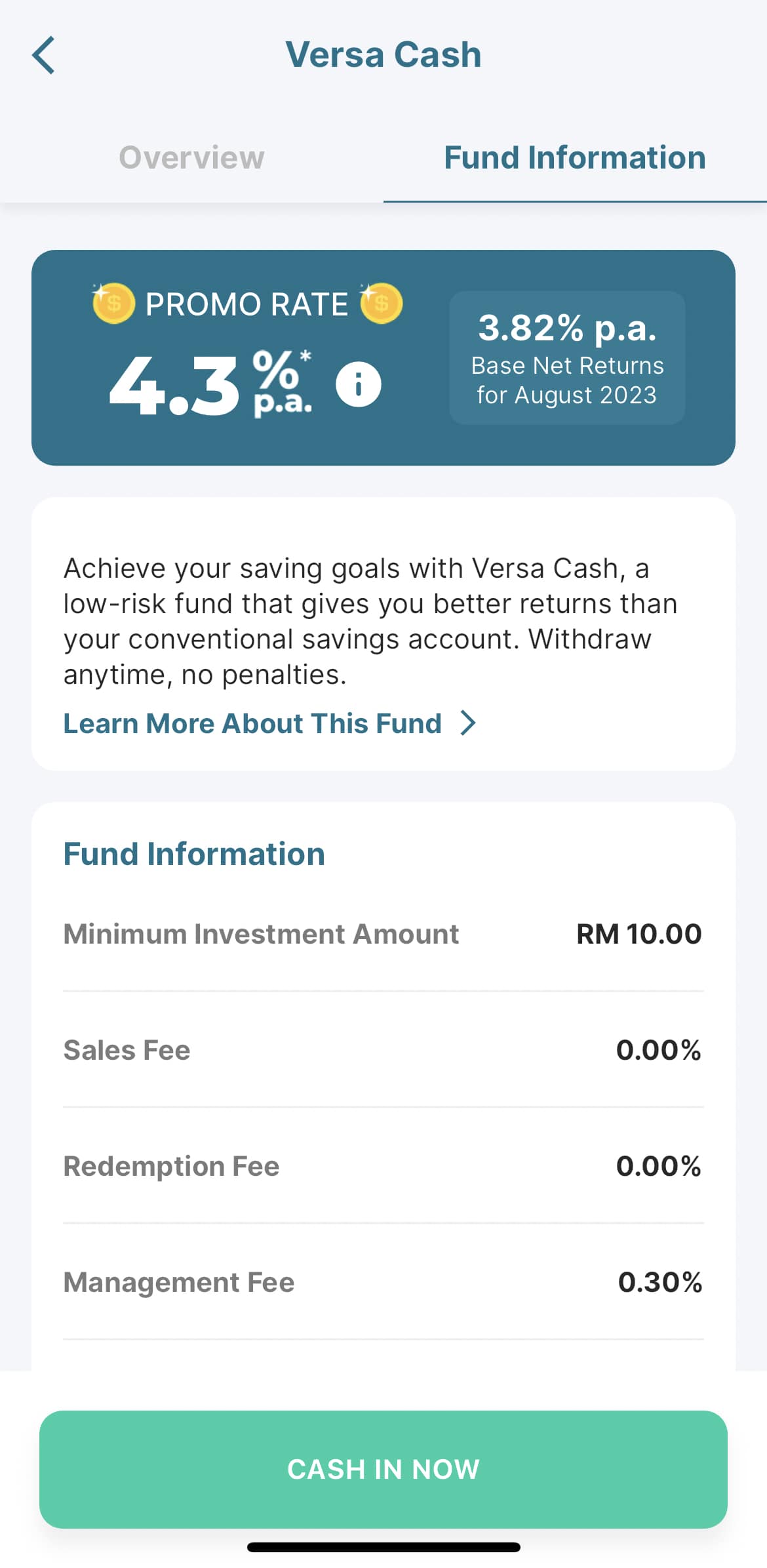 Versa Cash Money Market Funds Returns