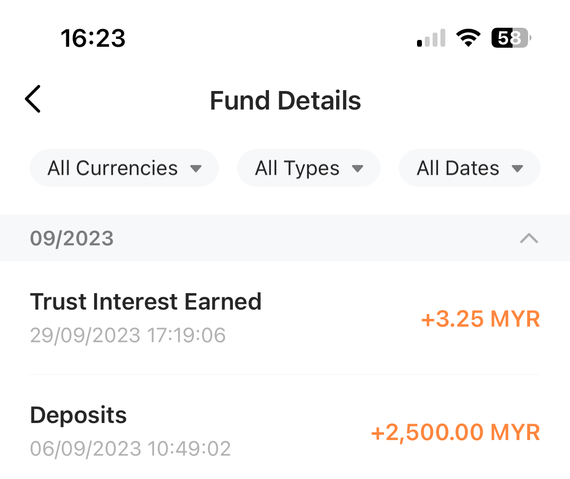 Interest earned from cash in M+ Global